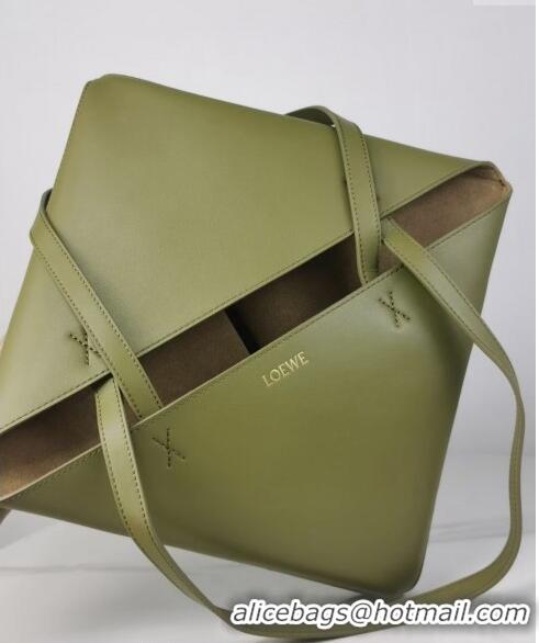 Discount Loewe Medium Puzzle Fold Tote in patchwork calfskin LO1047 Khaki Green/Light Green 2023