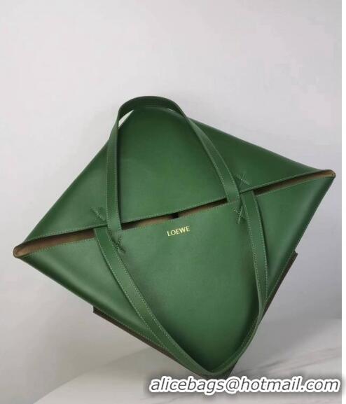 Top Quality Loewe Large Puzzle Fold Tote in patchwork calfskin LO1052 Umber Grey/Hunter Green 2023