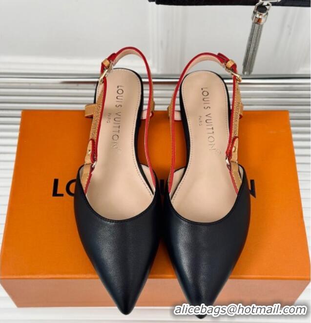 Best Grade Louis Vuitton Blossom Slingback Flat Ballerinas in Calf Leather Black 0320017