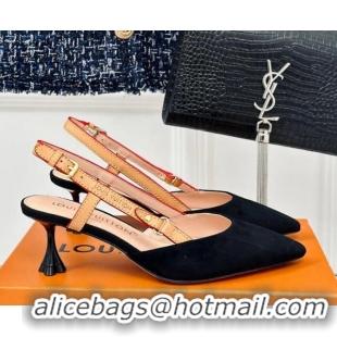 Purchase Louis Vuitton Blossom Slingback Pumps 5.5cm in Suede Black 0320022