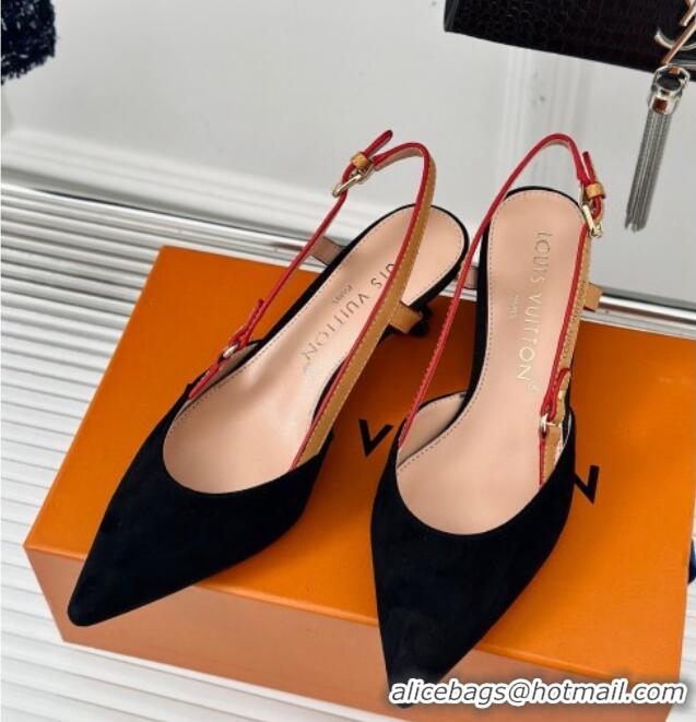 Purchase Louis Vuitton Blossom Slingback Pumps 5.5cm in Suede Black 0320022