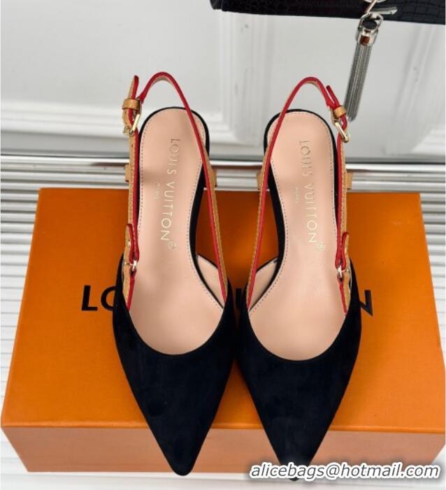 Purchase Louis Vuitton Blossom Slingback Pumps 5.5cm in Suede Black 0320022