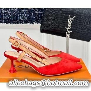 Good Quality Louis Vuitton Blossom Slingback Pumps 5.5cm in Suede Red 0320020