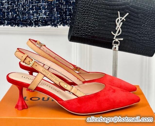 Good Quality Louis Vuitton Blossom Slingback Pumps 5.5cm in Suede Red 0320020