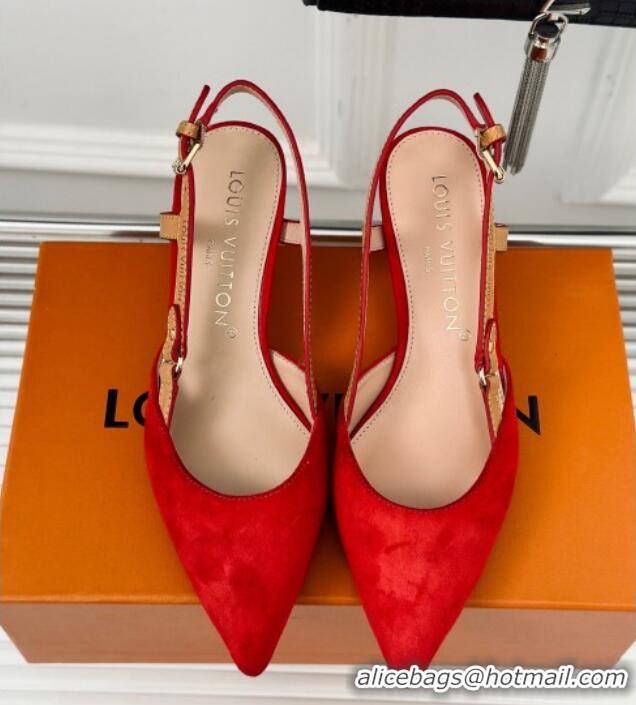 Good Quality Louis Vuitton Blossom Slingback Pumps 5.5cm in Suede Red 0320020