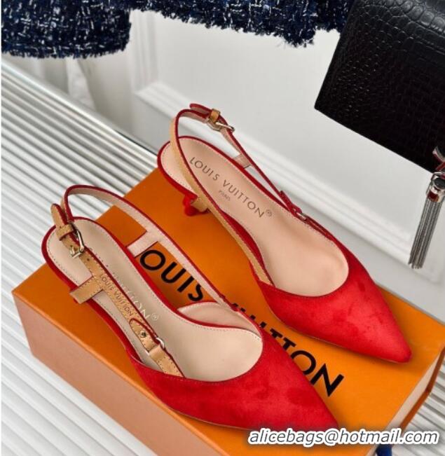 Good Quality Louis Vuitton Blossom Slingback Pumps 5.5cm in Suede Red 0320020