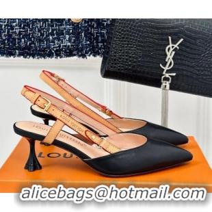 Stylish Louis Vuitton Blossom Slingback Pumps 5.5cm in Calf Leather Black 0320019