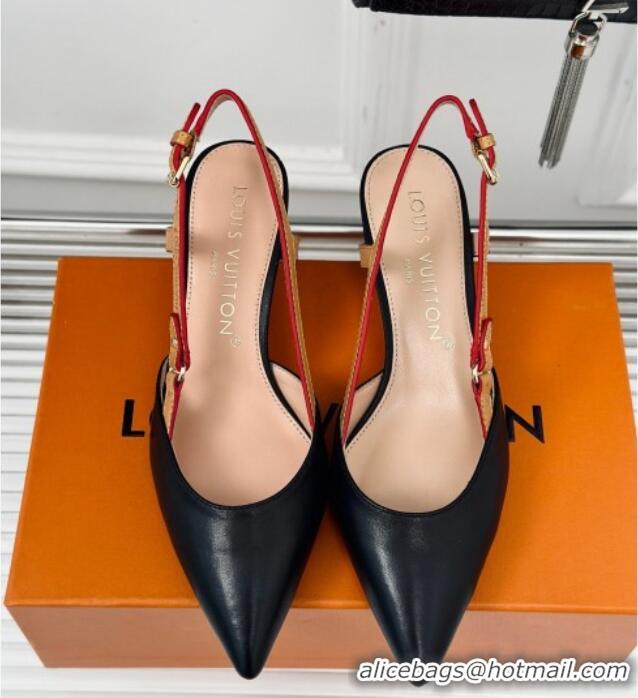 Stylish Louis Vuitton Blossom Slingback Pumps 5.5cm in Calf Leather Black 0320019