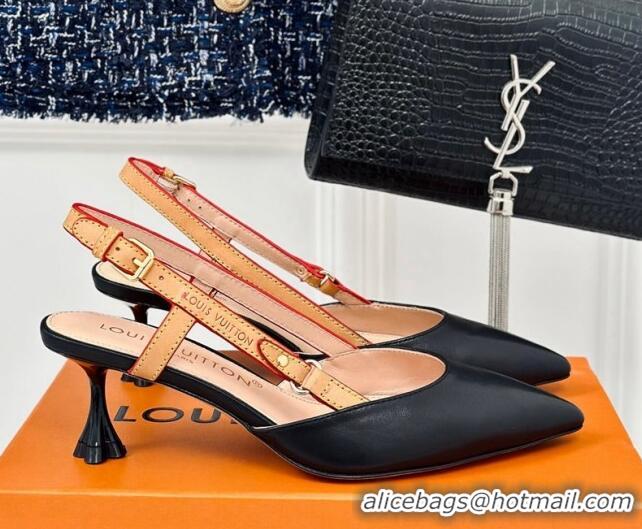 Stylish Louis Vuitton Blossom Slingback Pumps 5.5cm in Calf Leather Black 0320019