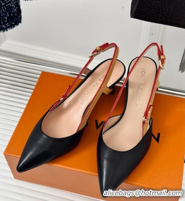 Stylish Louis Vuitton Blossom Slingback Pumps 5.5cm in Calf Leather Black 0320019