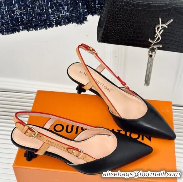 Stylish Louis Vuitton Blossom Slingback Pumps 5.5cm in Calf Leather Black 0320019