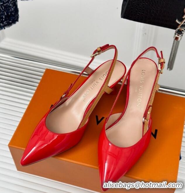 Grade Quality Louis Vuitton Blossom Slingback Pumps 5.5cm in Patent Leather Red 0320018