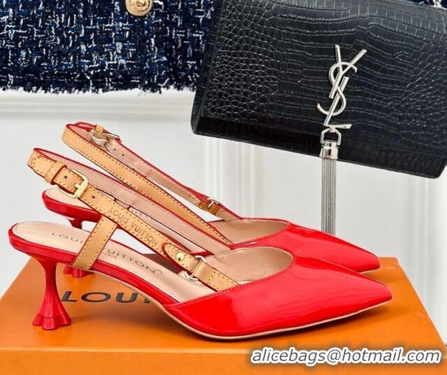 Grade Quality Louis Vuitton Blossom Slingback Pumps 5.5cm in Patent Leather Red 0320018