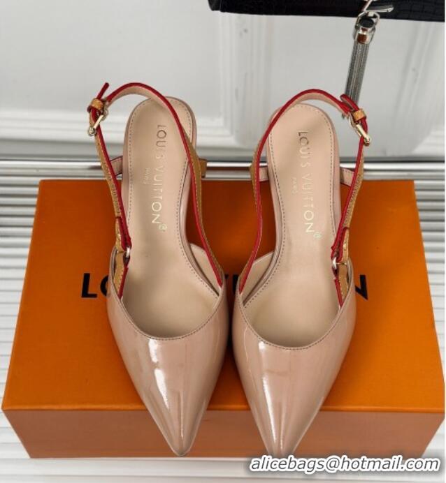 Classic Hot Louis Vuitton Blossom Slingback Pumps 5.5cm in Patent Leather Nude 0320021