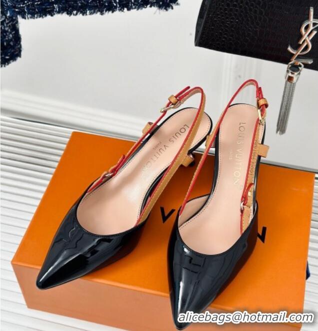 Good Looking Louis Vuitton Blossom Slingback Pumps 5.5cm in Patent Leather Black 0320024