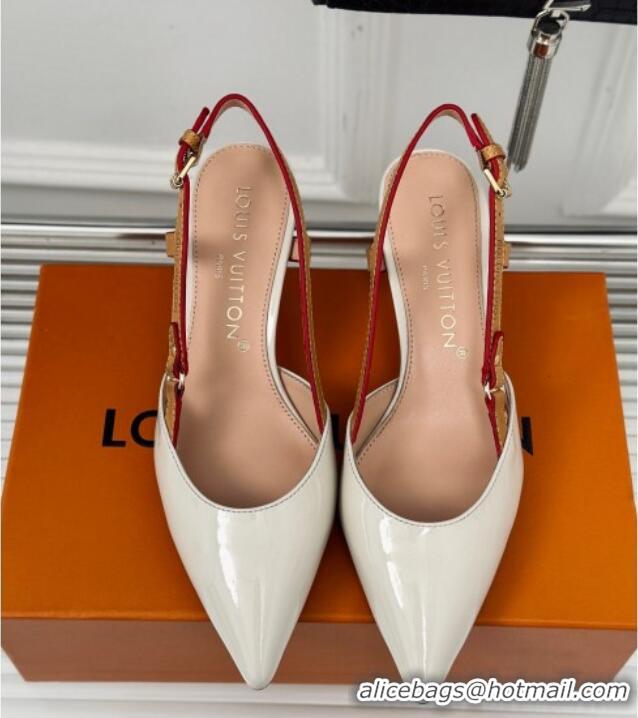 Crafted Louis Vuitton Blossom Slingback Pumps 5.5cm in Patent Leather White 0320025