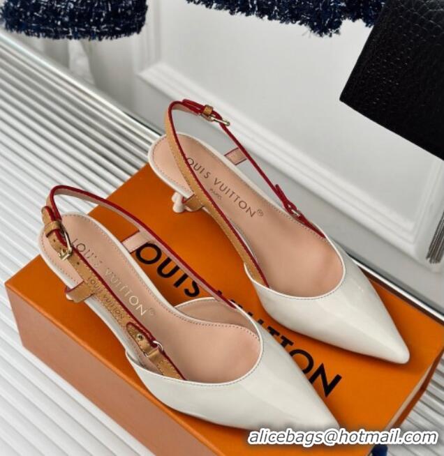 Crafted Louis Vuitton Blossom Slingback Pumps 5.5cm in Patent Leather White 0320025