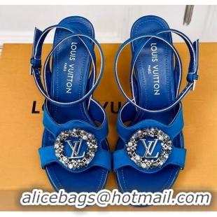 Popular Style Louis Vuitton Met Satin Sandals 9cm with Crystals LV Circle Blue 0320026