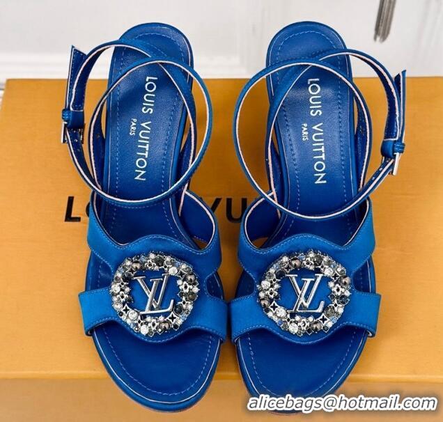 Popular Style Louis Vuitton Met Satin Sandals 9cm with Crystals LV Circle Blue 0320026