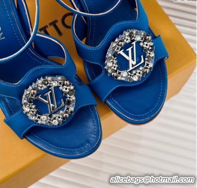 Popular Style Louis Vuitton Met Satin Sandals 9cm with Crystals LV Circle Blue 0320026