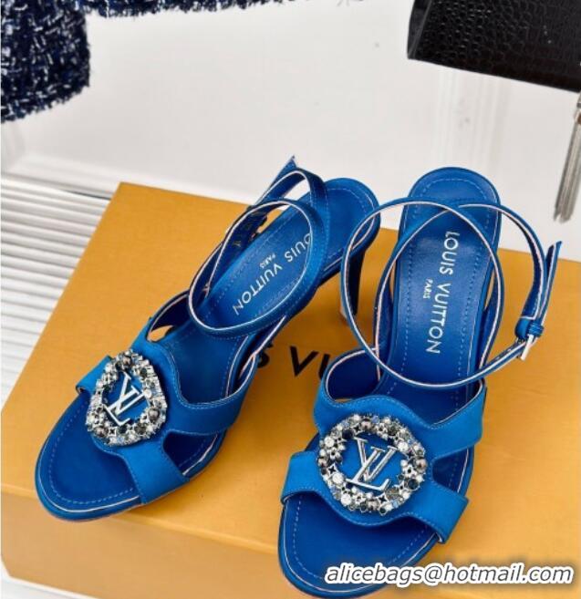 Popular Style Louis Vuitton Met Satin Sandals 9cm with Crystals LV Circle Blue 0320026