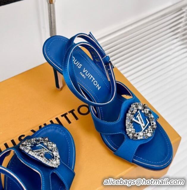 Popular Style Louis Vuitton Met Satin Sandals 9cm with Crystals LV Circle Blue 0320026