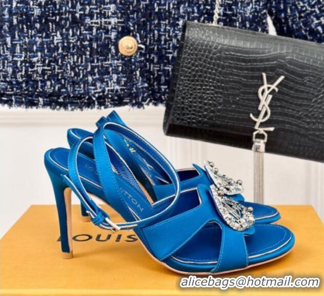 Popular Style Louis Vuitton Met Satin Sandals 9cm with Crystals LV Circle Blue 0320026