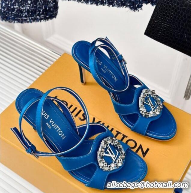 Popular Style Louis Vuitton Met Satin Sandals 9cm with Crystals LV Circle Blue 0320026