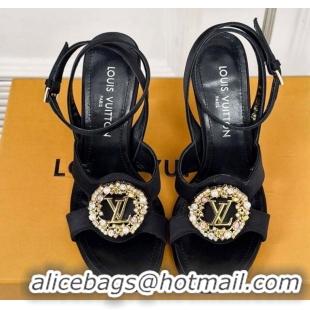 Buy Luxury Louis Vuitton Met Satin Sandals 9cm with Crystals LV Circle Black 0320027