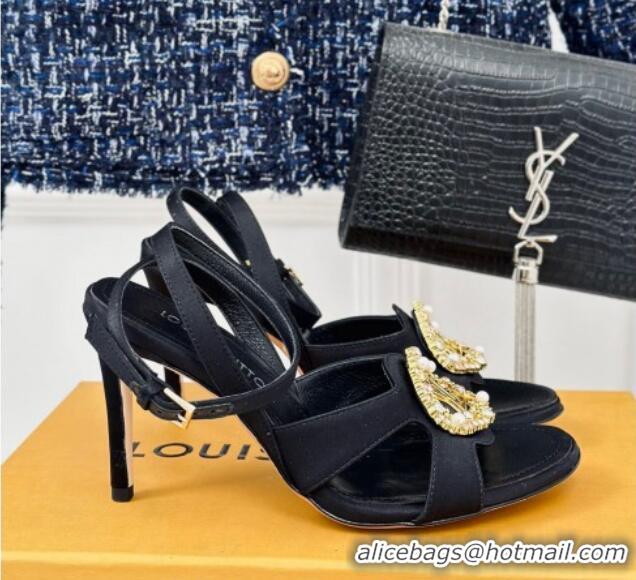 Buy Luxury Louis Vuitton Met Satin Sandals 9cm with Crystals LV Circle Black 0320027