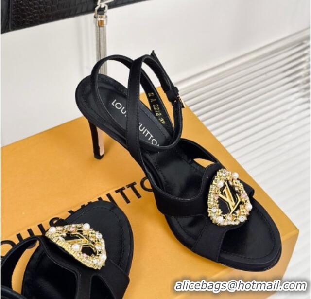 Buy Luxury Louis Vuitton Met Satin Sandals 9cm with Crystals LV Circle Black 0320027