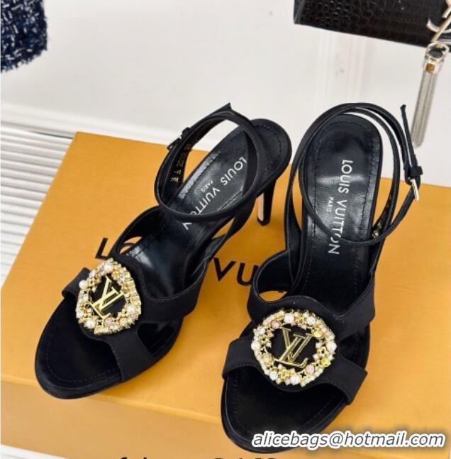 Buy Luxury Louis Vuitton Met Satin Sandals 9cm with Crystals LV Circle Black 0320027