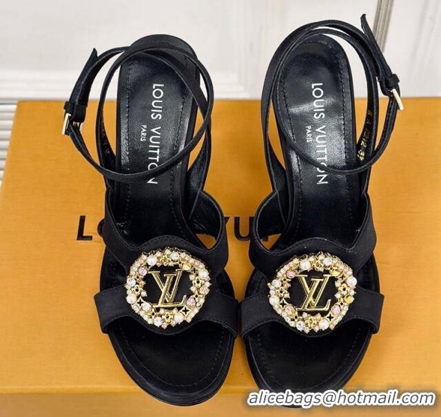 Buy Luxury Louis Vuitton Met Satin Sandals 9cm with Crystals LV Circle Black 0320027