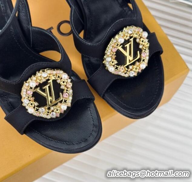 Buy Luxury Louis Vuitton Met Satin Sandals 9cm with Crystals LV Circle Black 0320027