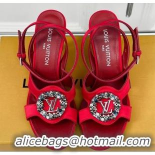 Fashion Louis Vuitton Met Satin Sandals 9cm with Crystals LV Circle Red 0320028