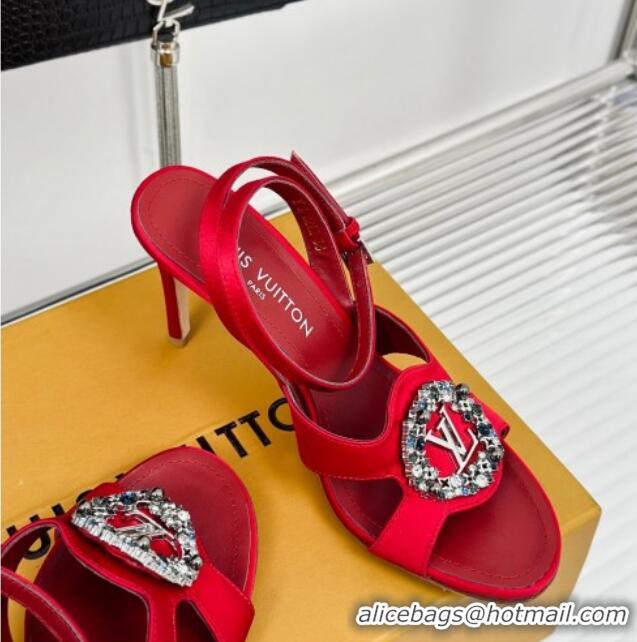 Fashion Louis Vuitton Met Satin Sandals 9cm with Crystals LV Circle Red 0320028