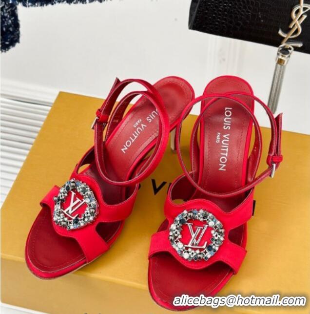 Fashion Louis Vuitton Met Satin Sandals 9cm with Crystals LV Circle Red 0320028