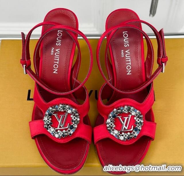 Fashion Louis Vuitton Met Satin Sandals 9cm with Crystals LV Circle Red 0320028