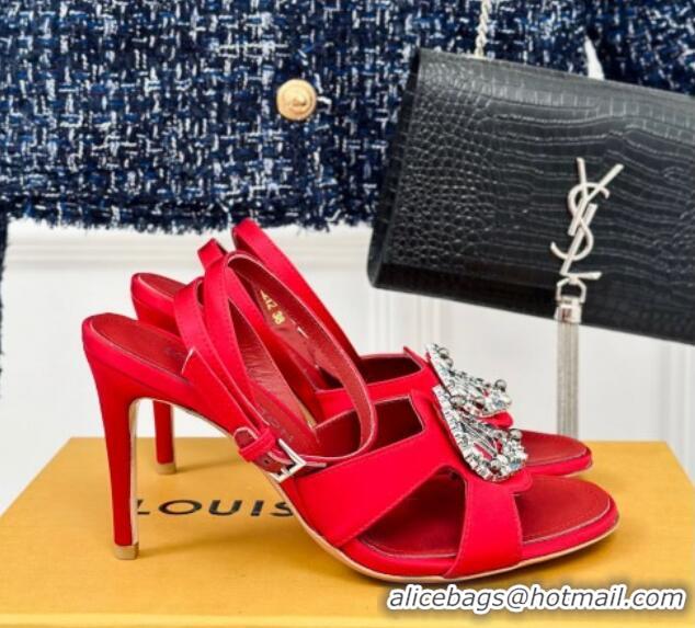 Fashion Louis Vuitton Met Satin Sandals 9cm with Crystals LV Circle Red 0320028