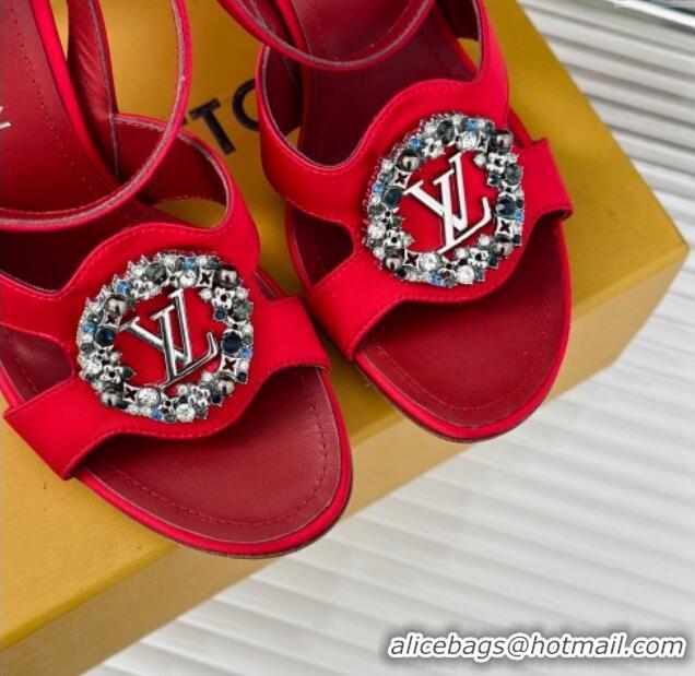 Fashion Louis Vuitton Met Satin Sandals 9cm with Crystals LV Circle Red 0320028