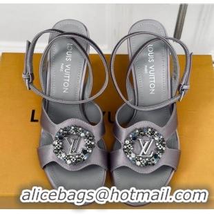 Luxury Louis Vuitton Met Satin Sandals 9cm with Crystals LV Circle Grey 0320029