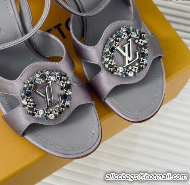 Luxury Louis Vuitton Met Satin Sandals 9cm with Crystals LV Circle Grey 0320029