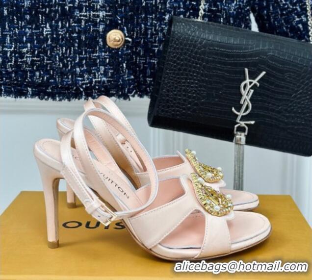 Good Product Louis Vuitton Met Satin Sandals 9cm with Crystals LV Circle Light Pink 0320030