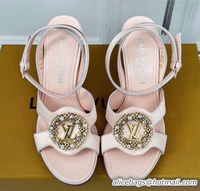 Good Product Louis Vuitton Met Satin Sandals 9cm with Crystals LV Circle Light Pink 0320030