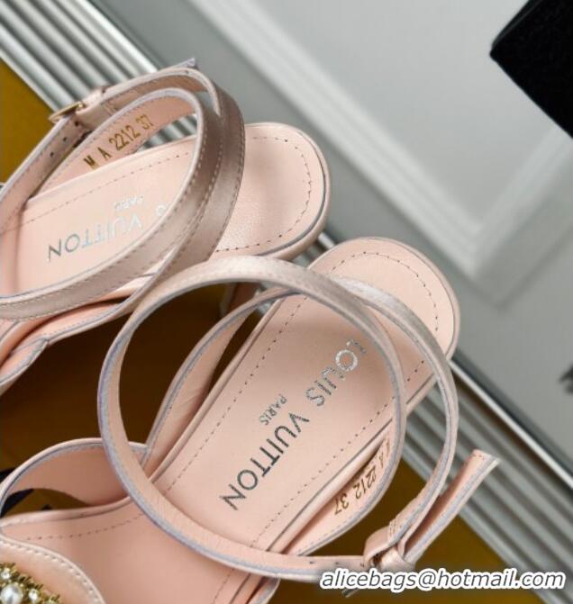 Good Product Louis Vuitton Met Satin Sandals 9cm with Crystals LV Circle Light Pink 0320030