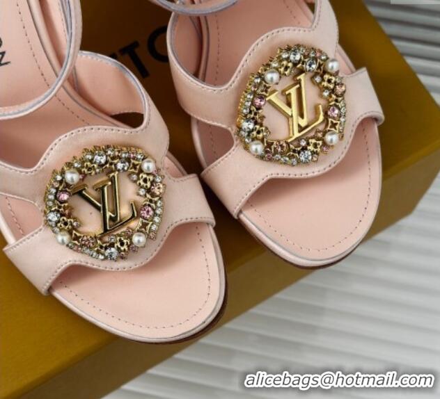 Good Product Louis Vuitton Met Satin Sandals 9cm with Crystals LV Circle Light Pink 0320030