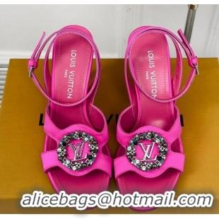 Unique Style Louis Vuitton Met Satin Sandals 9cm with Crystals LV Circle Dark Pink 0320031