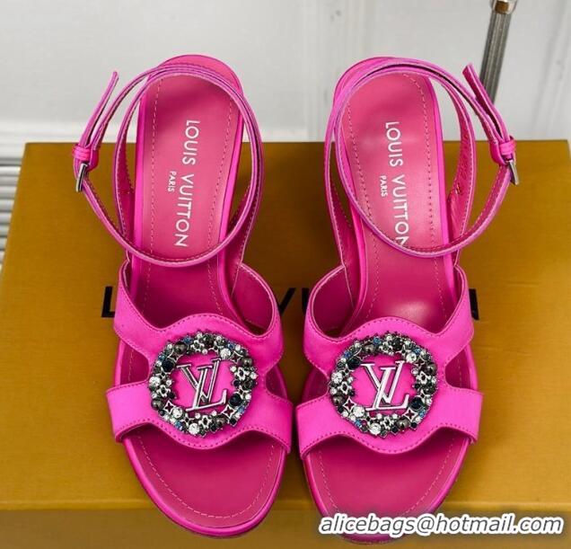 Unique Style Louis Vuitton Met Satin Sandals 9cm with Crystals LV Circle Dark Pink 0320031