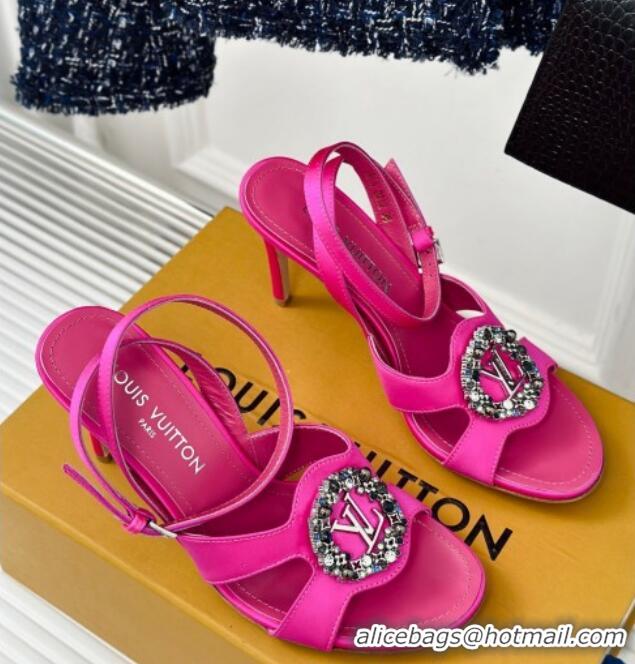 Unique Style Louis Vuitton Met Satin Sandals 9cm with Crystals LV Circle Dark Pink 0320031