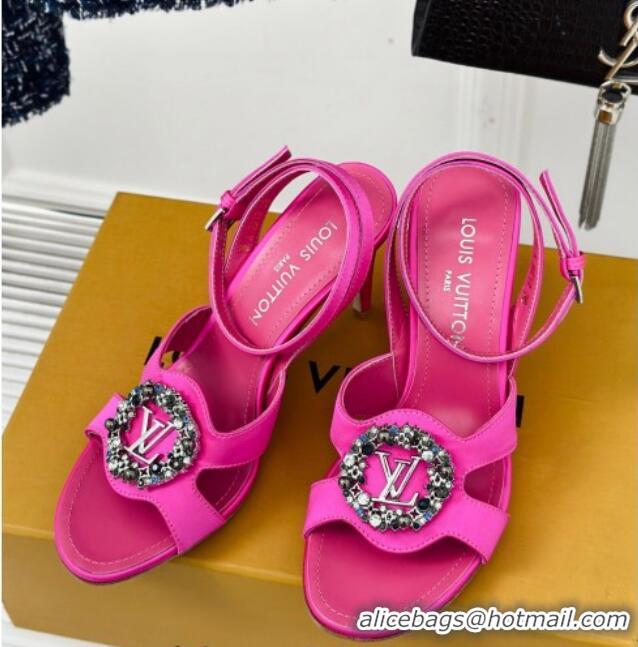 Unique Style Louis Vuitton Met Satin Sandals 9cm with Crystals LV Circle Dark Pink 0320031